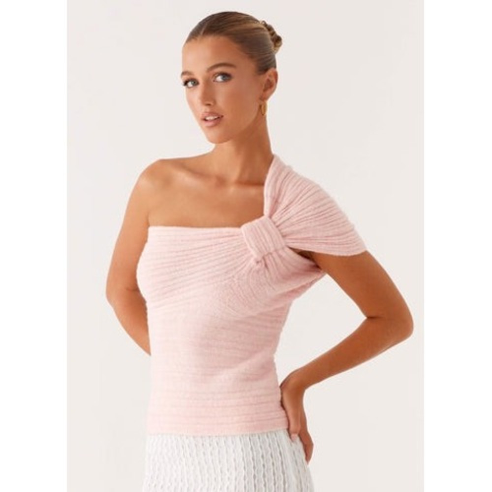 Peppermayo Tansy Sweater Knit Top Womens SZ L XL Pink Asymmetrical Comfort Chic